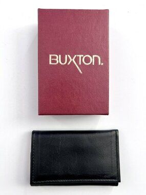 Vintage Buxton Key-Tainer Black Leather Tri-fold Key Holder Wallet